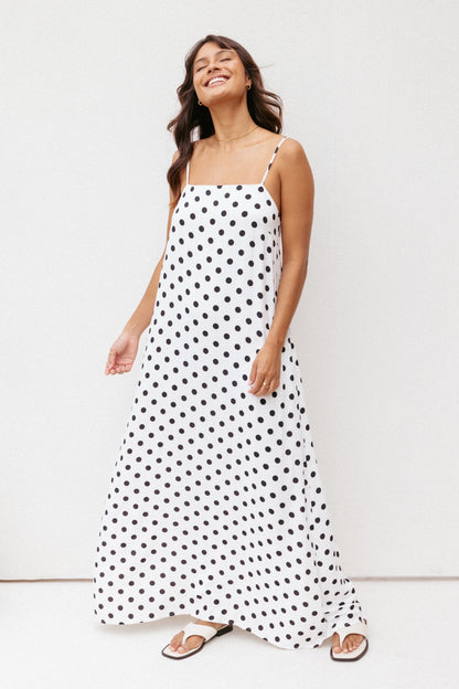 Virgo Maxi Dress White Polka Dot