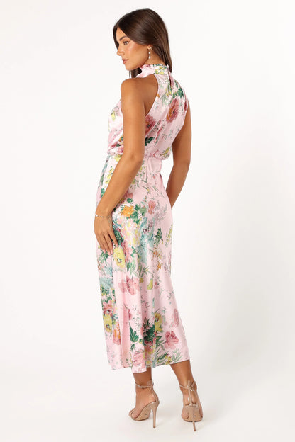 Anabelle Halter Neck Midi Dress Pink Floral
