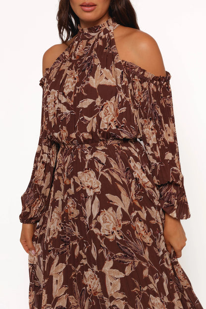 Hilary Pleated Maxi Dress Brown Floral