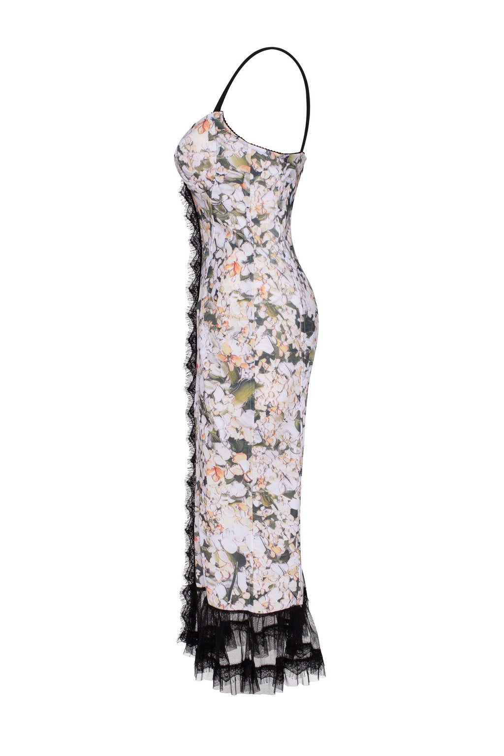 Floral midi dress with puffy tulle hem