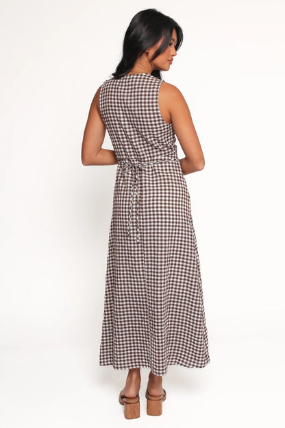 Queenie Midi Dress Brown Gingham