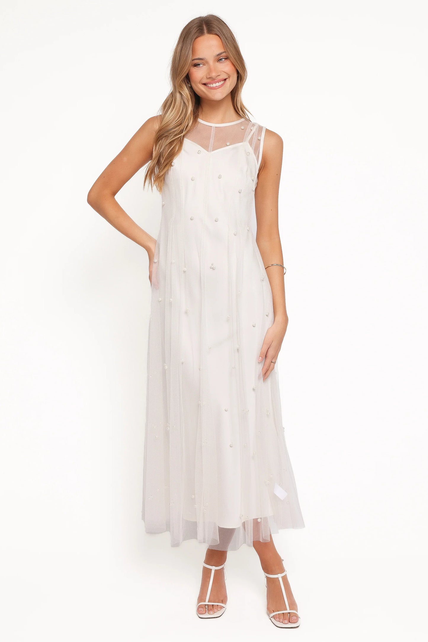 Yulia Pearl Midi Dress Ecru
