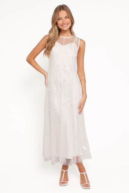 Yulia Pearl Midi Dress Ecru
