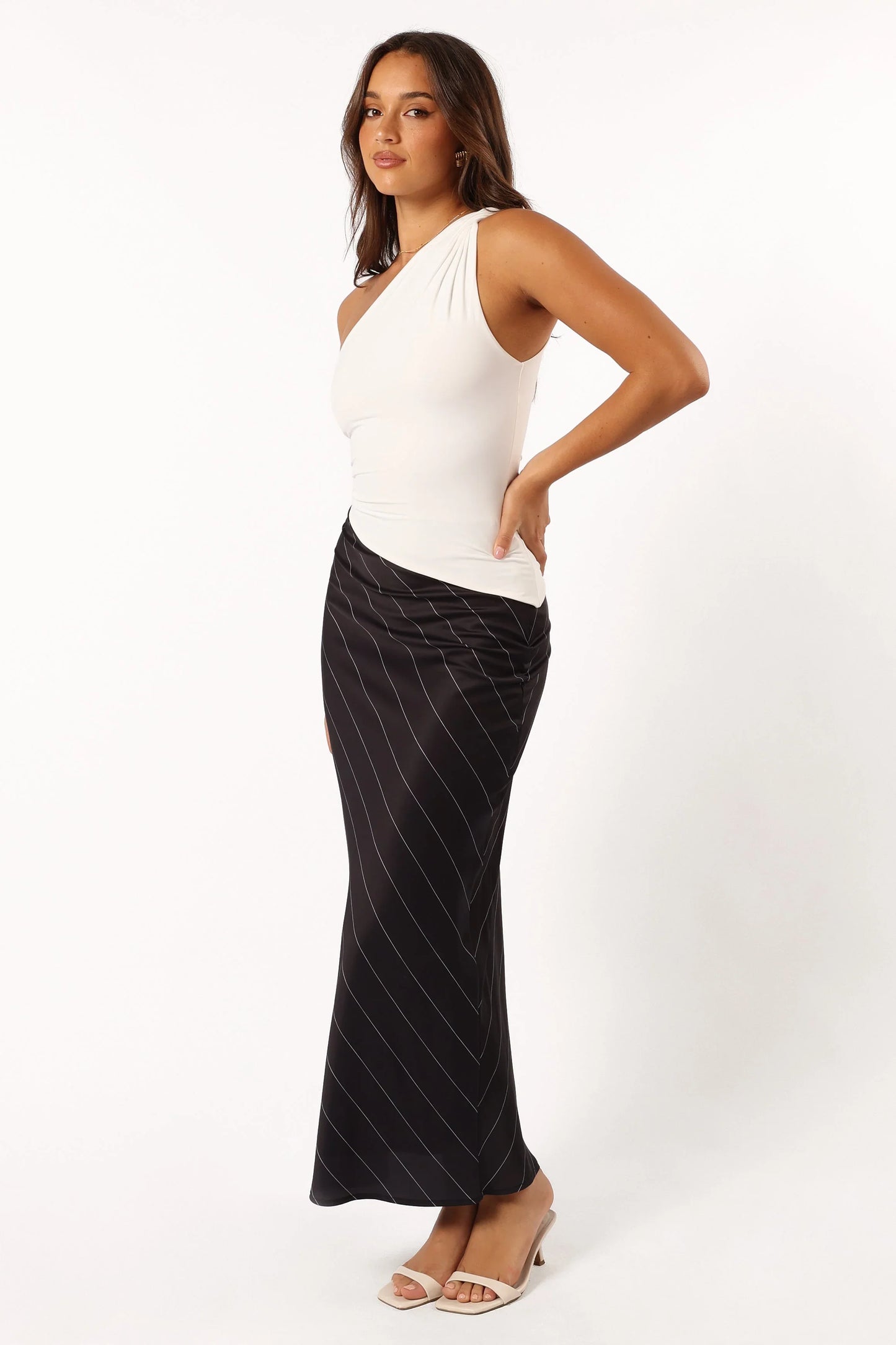 Heidi Stripe Slip Skirt Black White Stripe