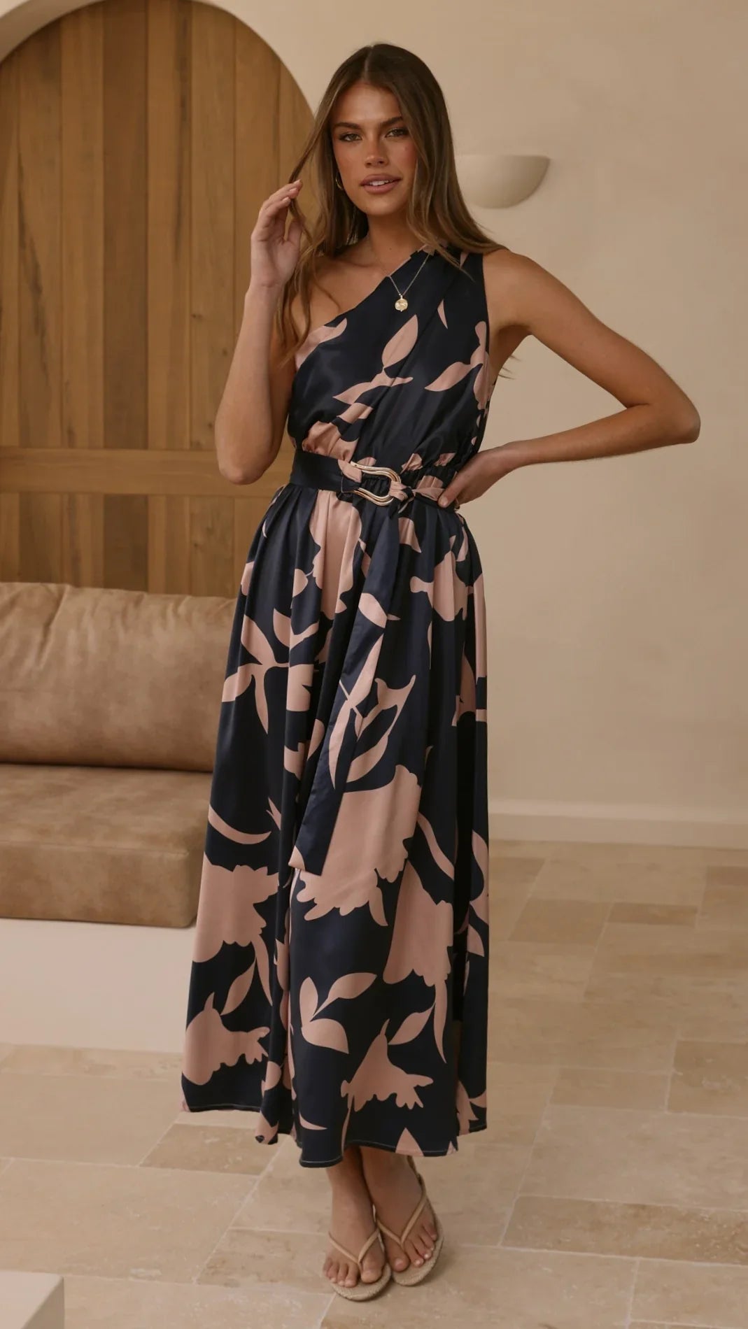 Hadas Maxi Dress Navy Pink Print
