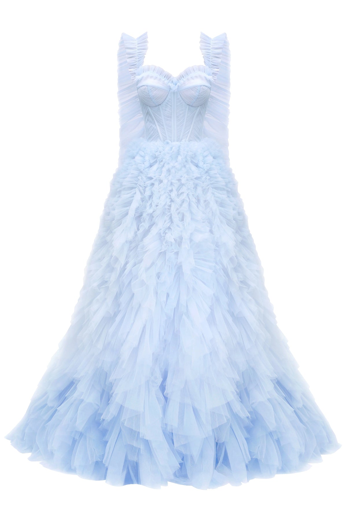 Light Blue All Ruffled Up Evening Simple Dress