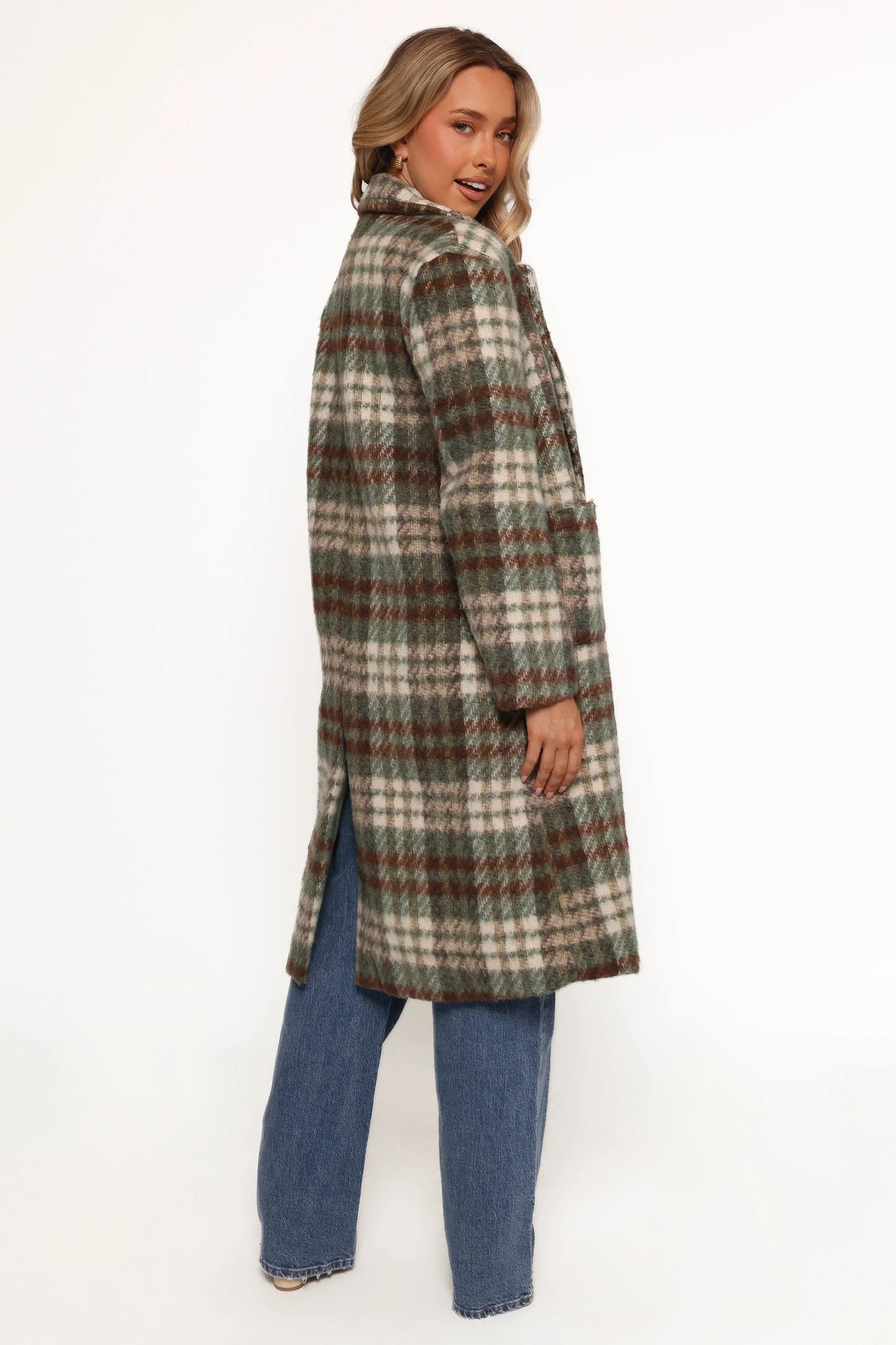 Anika Plaid Long Coat Green Brown
