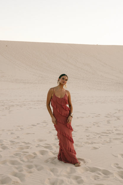 Ciao Ruffles Maxi Dress Rosewood