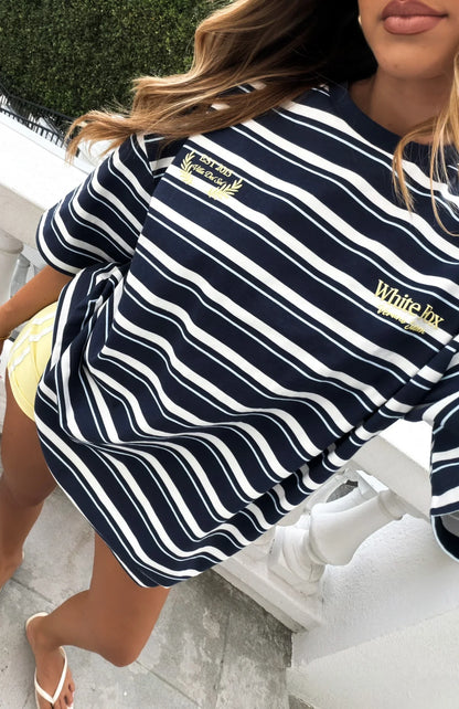 Verano Sixteen Viola Oversized Tee Navy Stripe