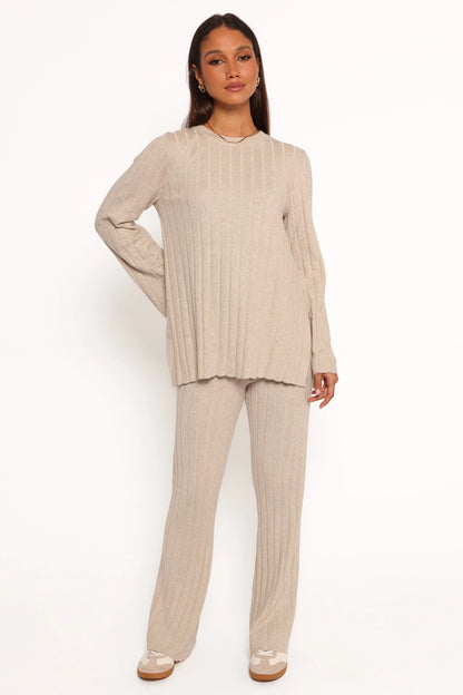 Silvie Long Sleeve Knitted Set Oatmeal