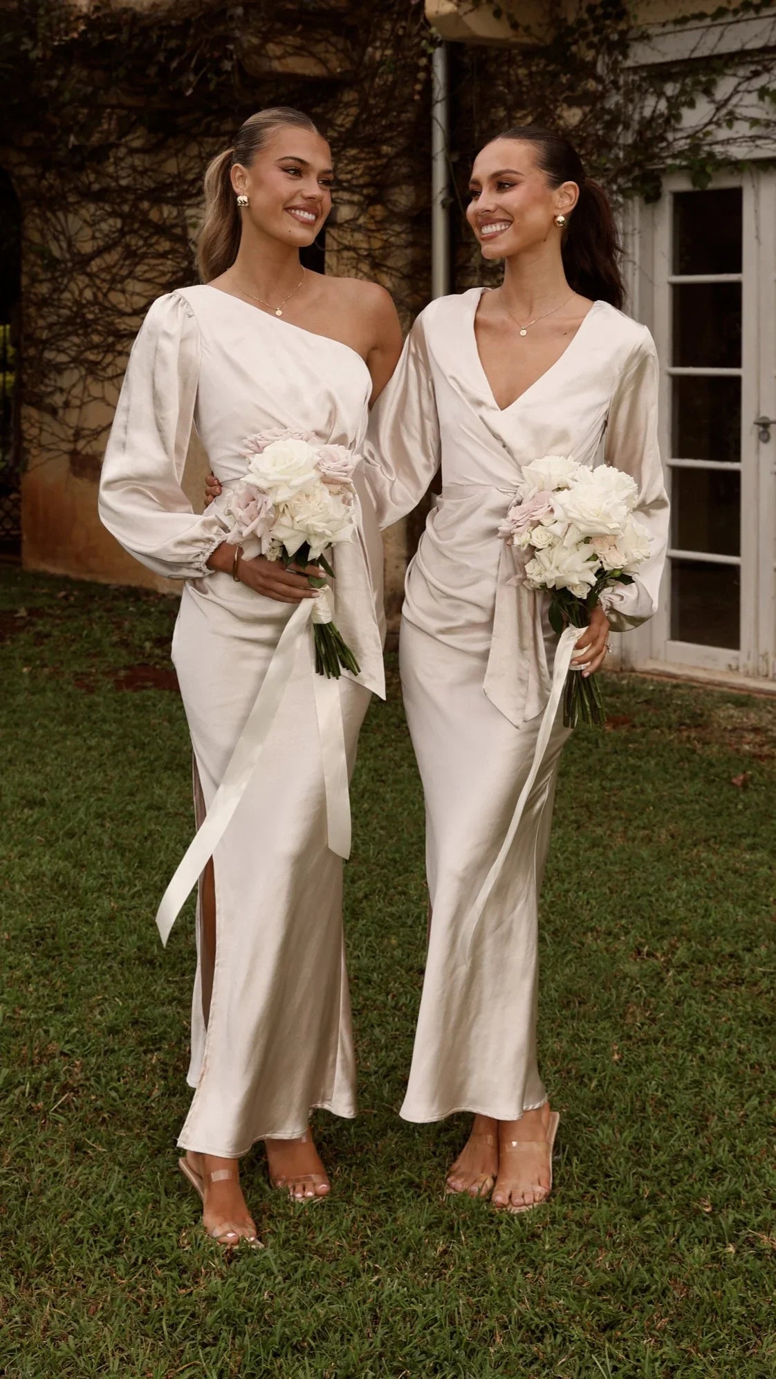 Ivy Long Sleeve Tie Front Maxi Dress Champagne