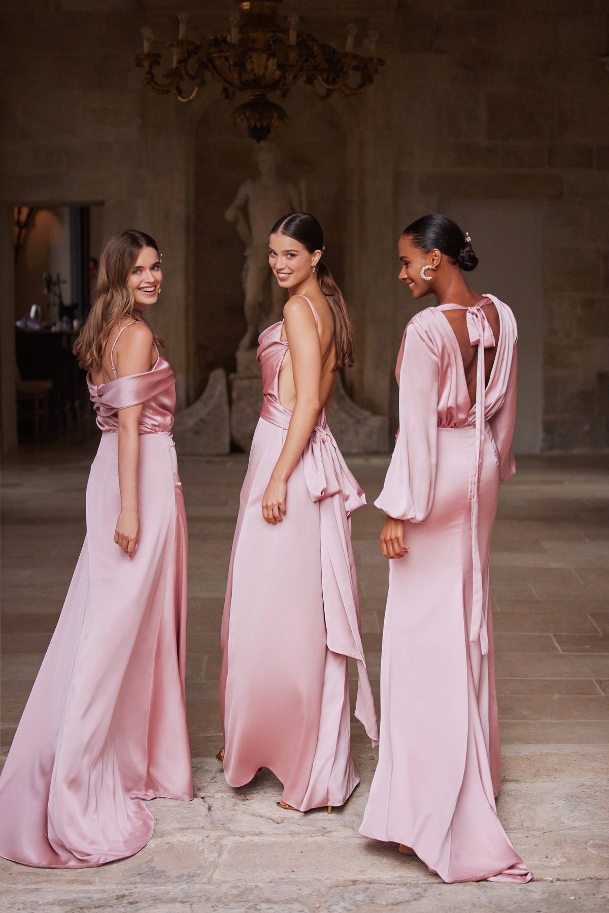 Elegant misty rose off the shoulder silk maxi dress