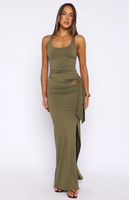Chasing Stillness Tied Tank Top Olive