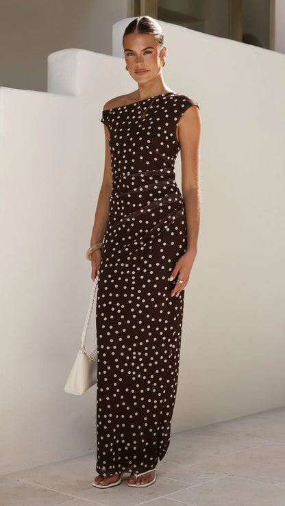 Lilani Maxi Dress Chocolate White Polka Dot