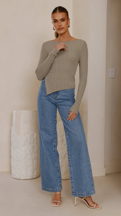 Isla Long Sleeve Top Khaki
