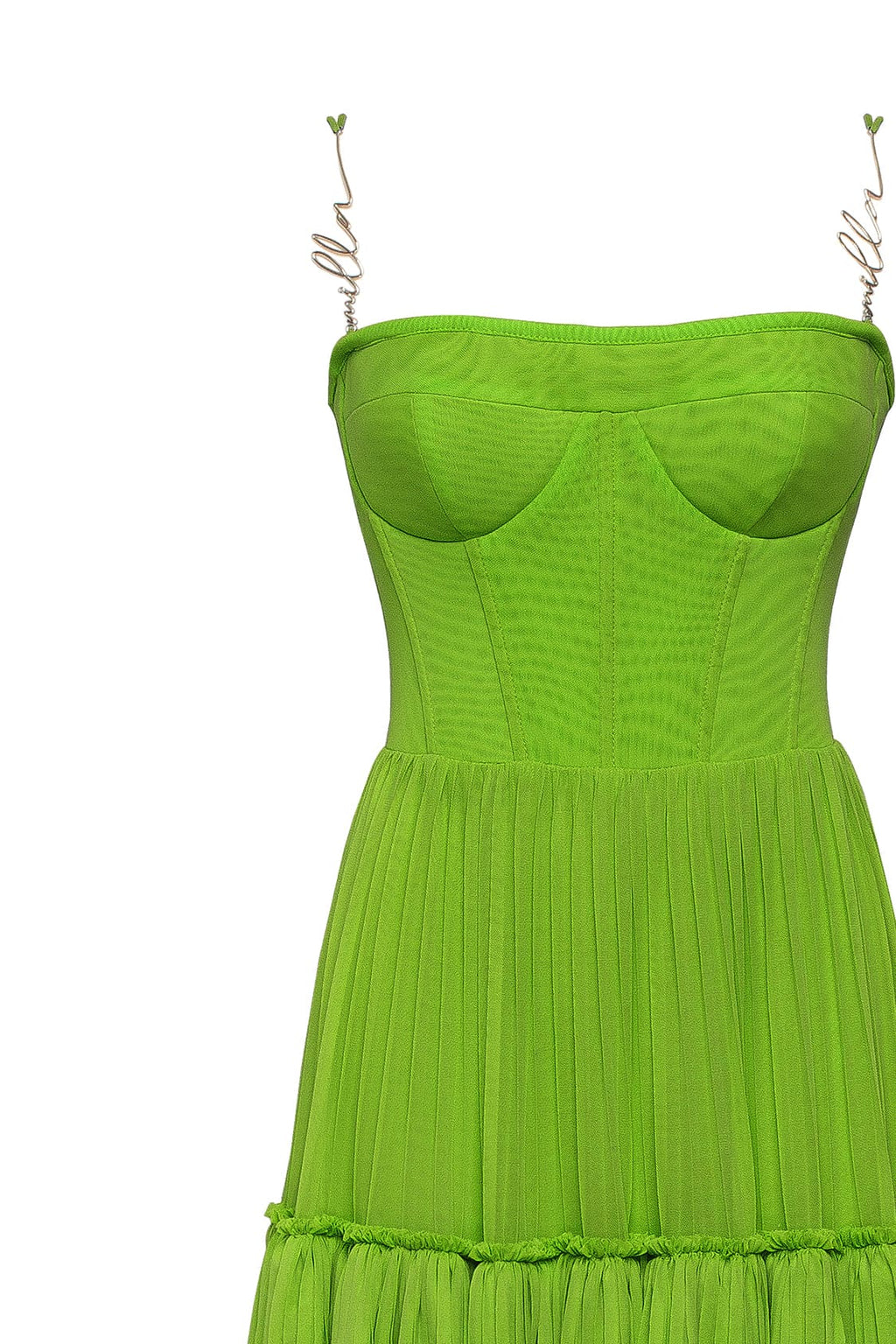 Green spaghetti strap pleated maxi dress Garden of Eden