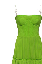 Green spaghetti strap pleated maxi dress Garden of Eden