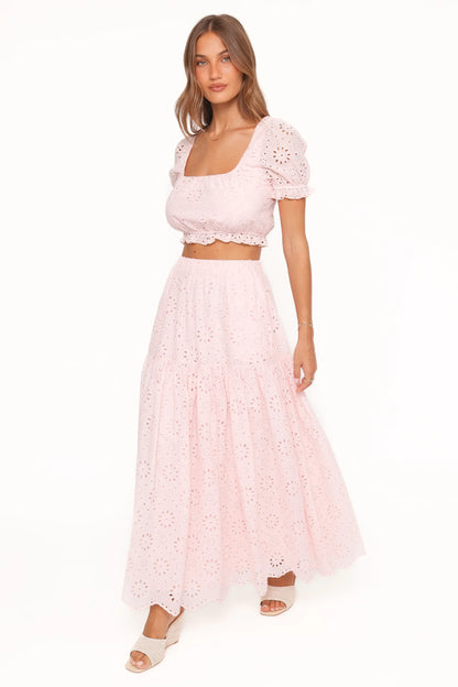 Angelina Skirt Set Pink Broiderie