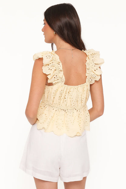 Regina Eyelet Ruffle Top Butter Yellow