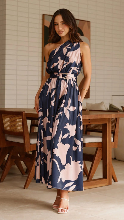Hadas Maxi Dress Navy Pink Print