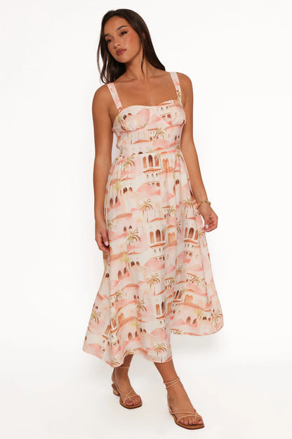 Laurette Midi Dress Tan Print
