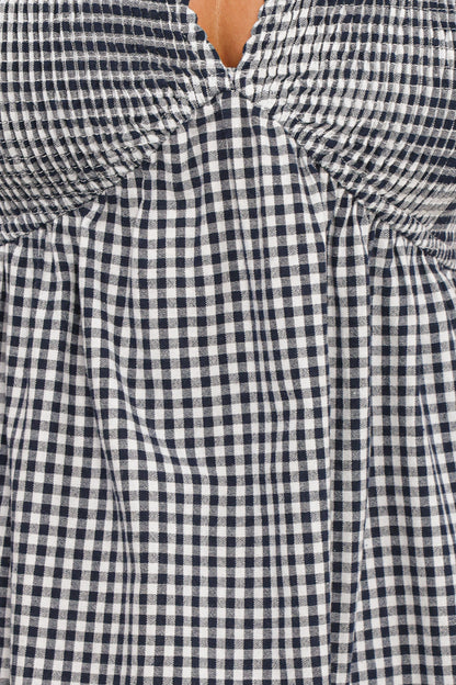 Ilyana Short Sleeve Maxi Dress Navy Gingham