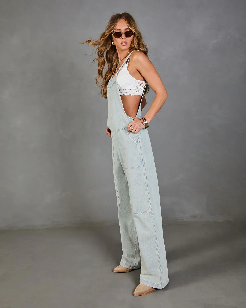 Cloudette Wide Leg Denim Overalls