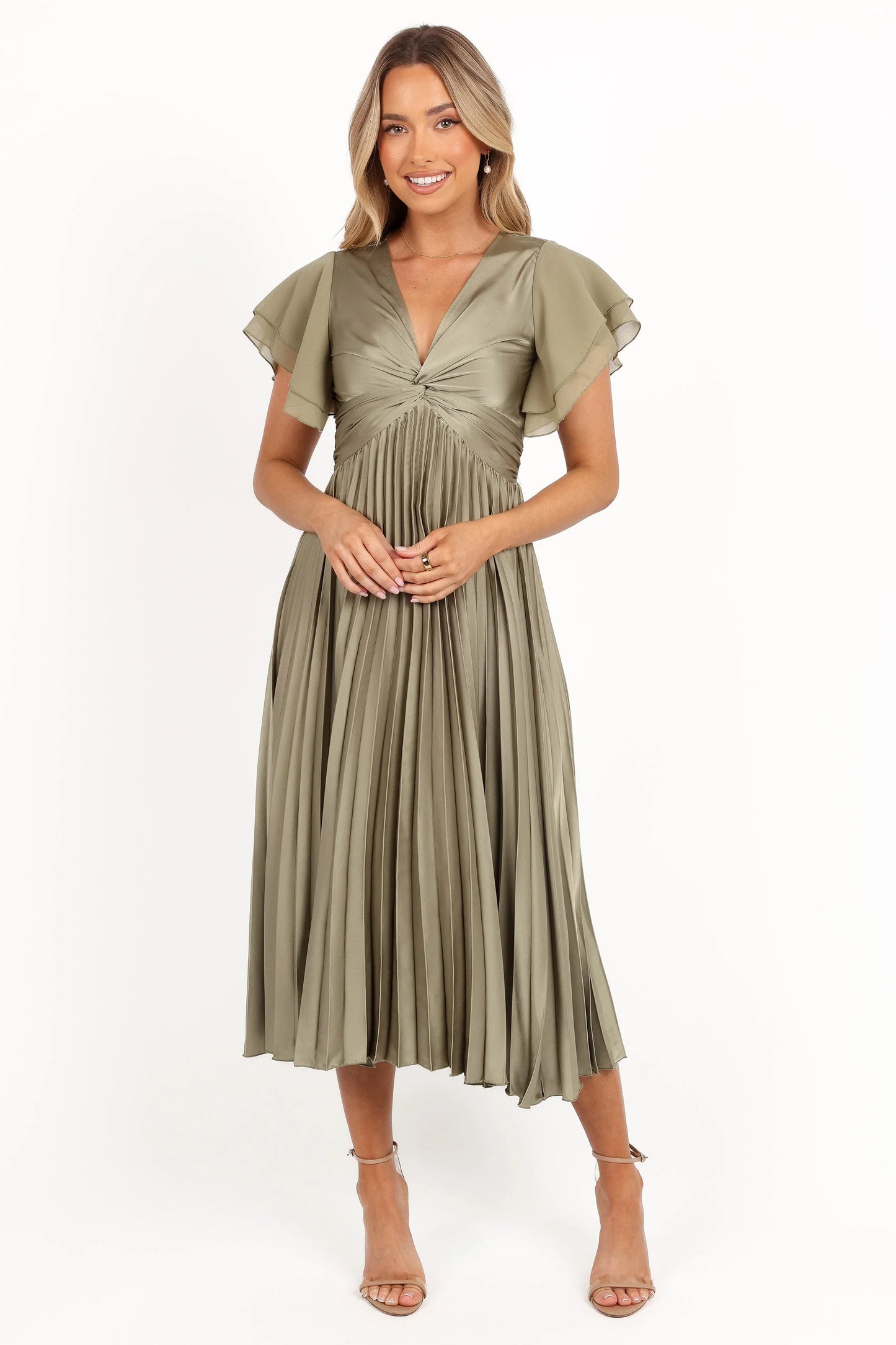 Nova Flutter Sleeve Midi Dress Olive