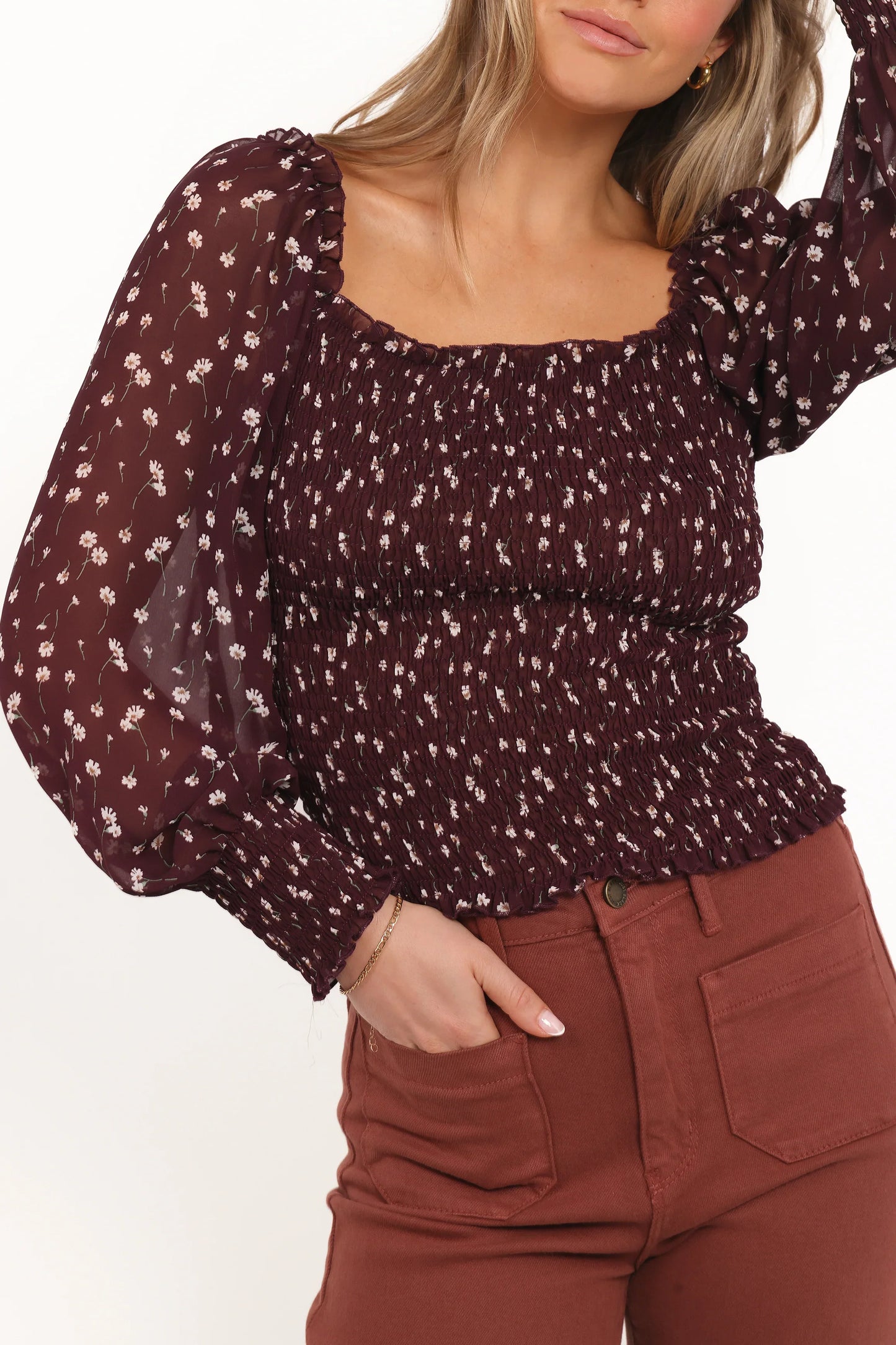 Greta Top Burgundy Floral