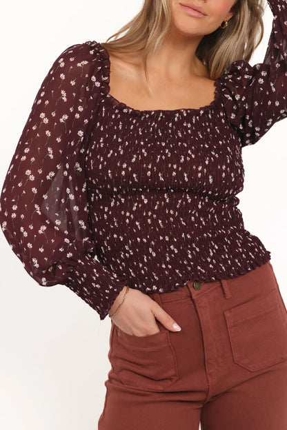 Greta Top Burgundy Floral