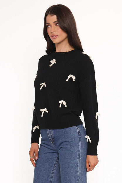 Voss Bow Knit Sweater Black