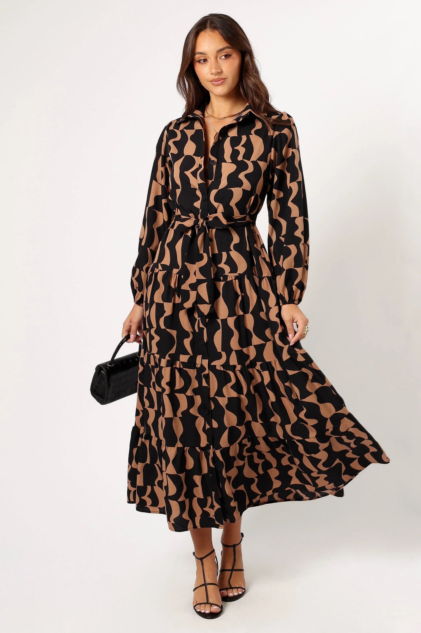 Lincoln Long Sleeve Maxi Dress Black Beige