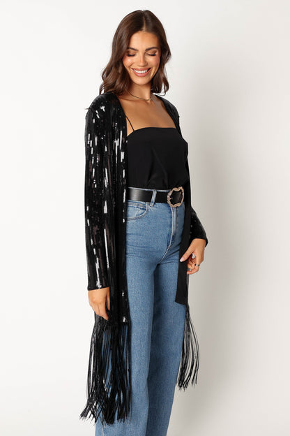 Miriam Sequin Fringe Duster Black
