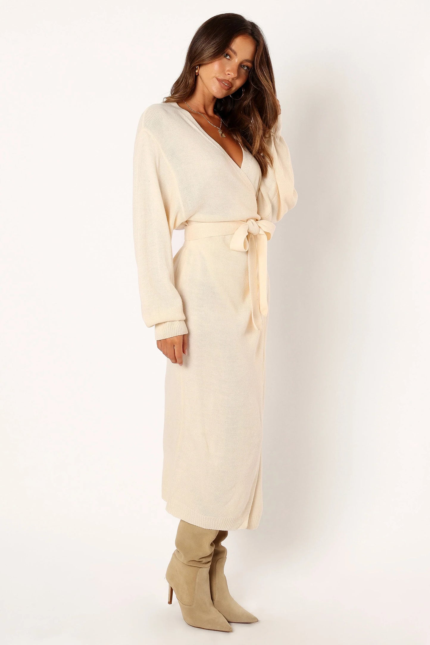Nova Wrap Knit Midi Dress Taupe