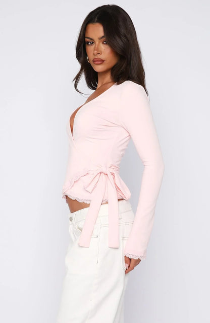 Cater To You Long Sleeve Top Baby Pink