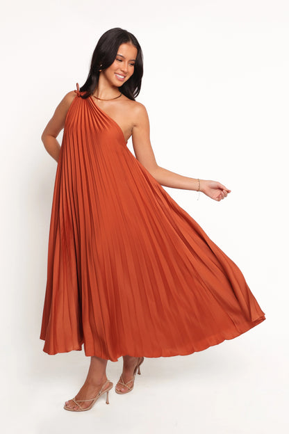 Selena One Shoulder Midi Dress Russet Bronze
