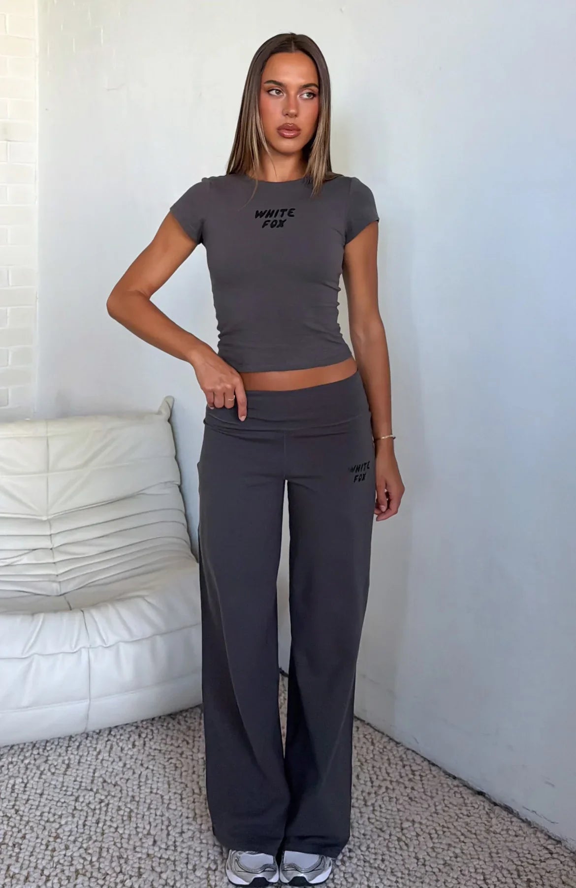Break The Records Wide Leg Pants Charcoal
