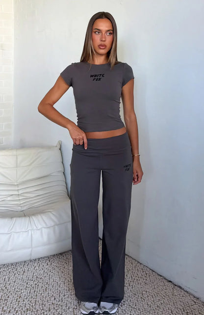 Break The Records Wide Leg Pants Charcoal