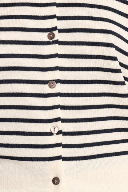 Gavi Button Front Striped Cardigan Off White Navy