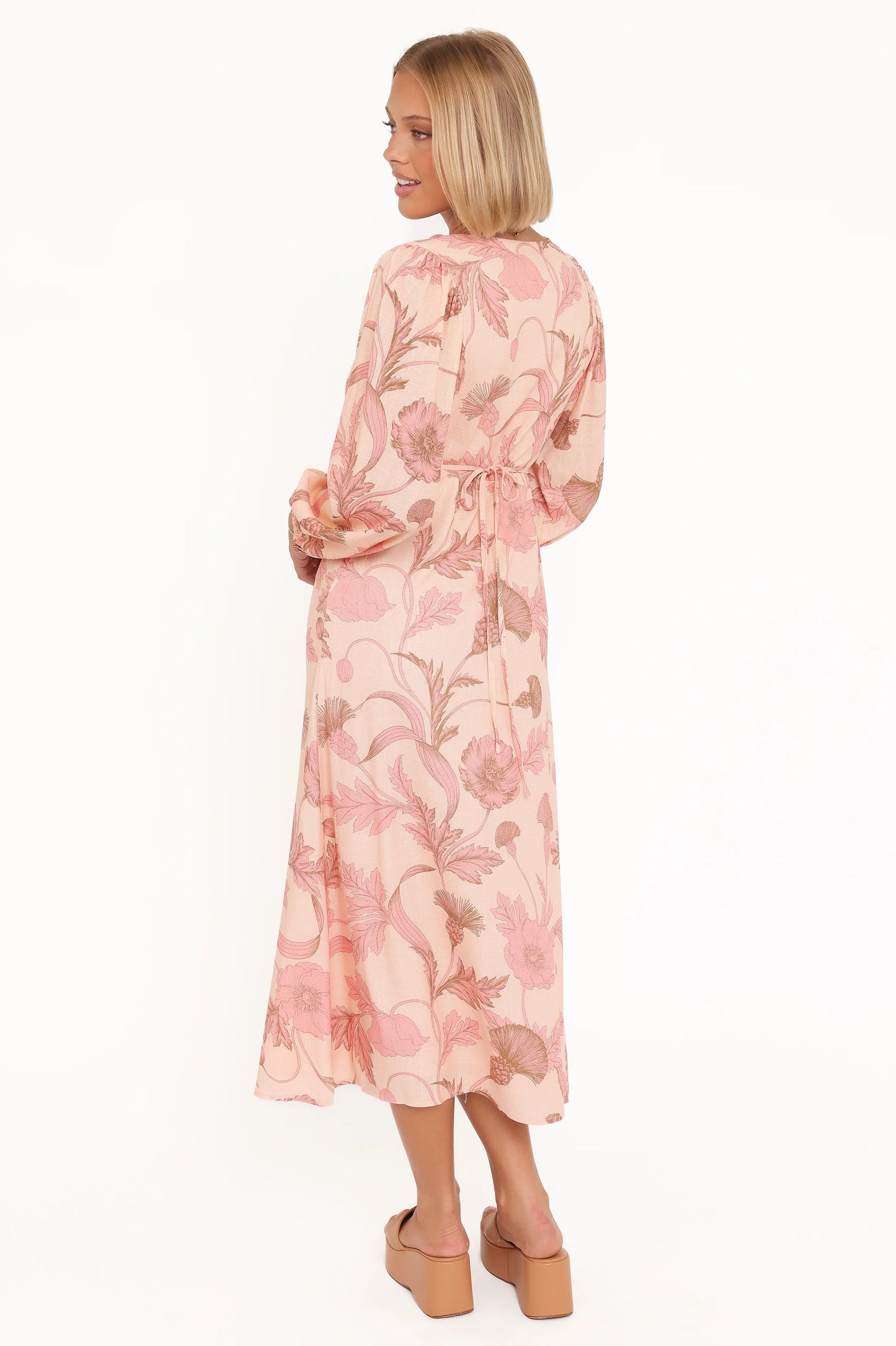 Kolby Long Sleeve Midi Dress Pink Floral