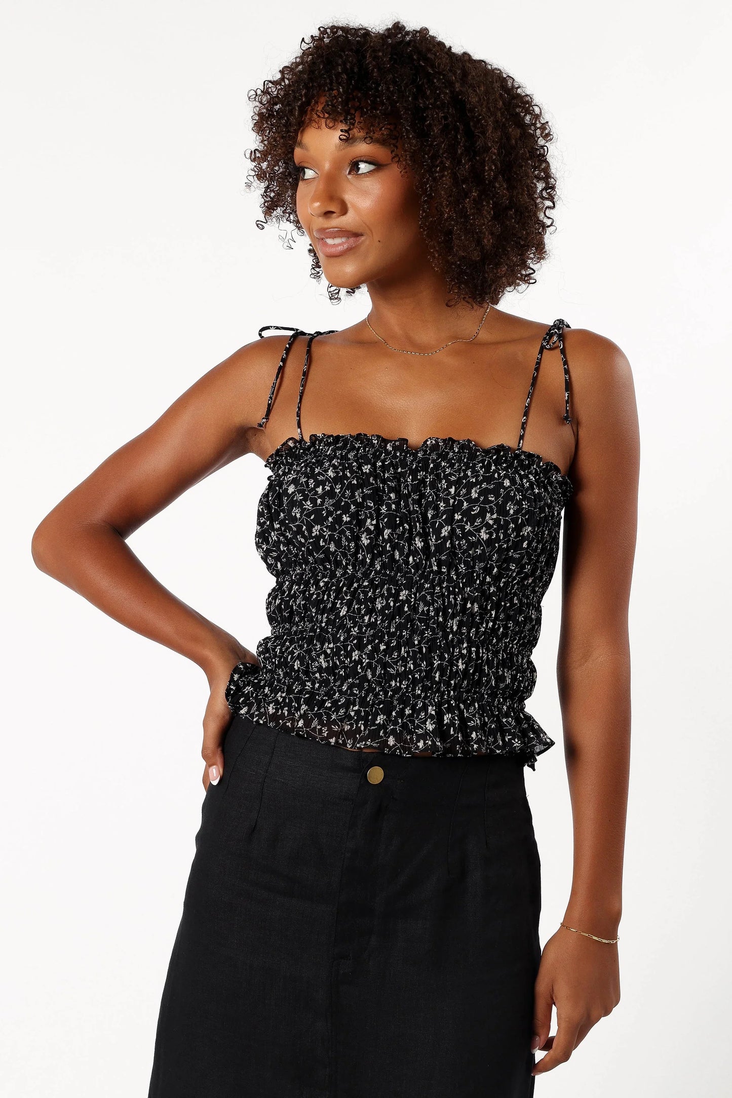 Allison Ruffle Top Black Off White