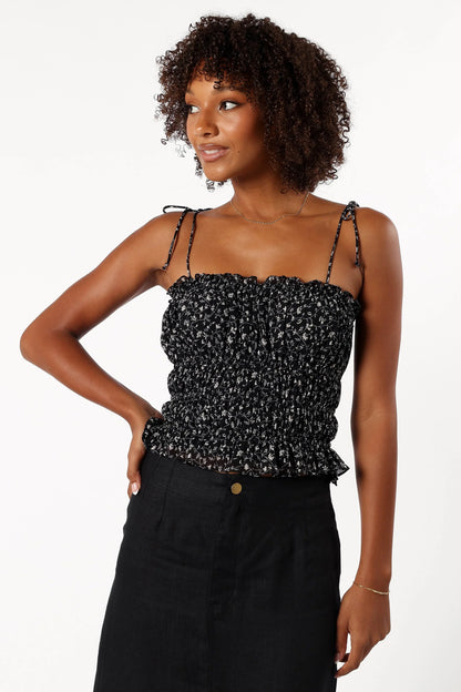 Allison Ruffle Top Black Off White