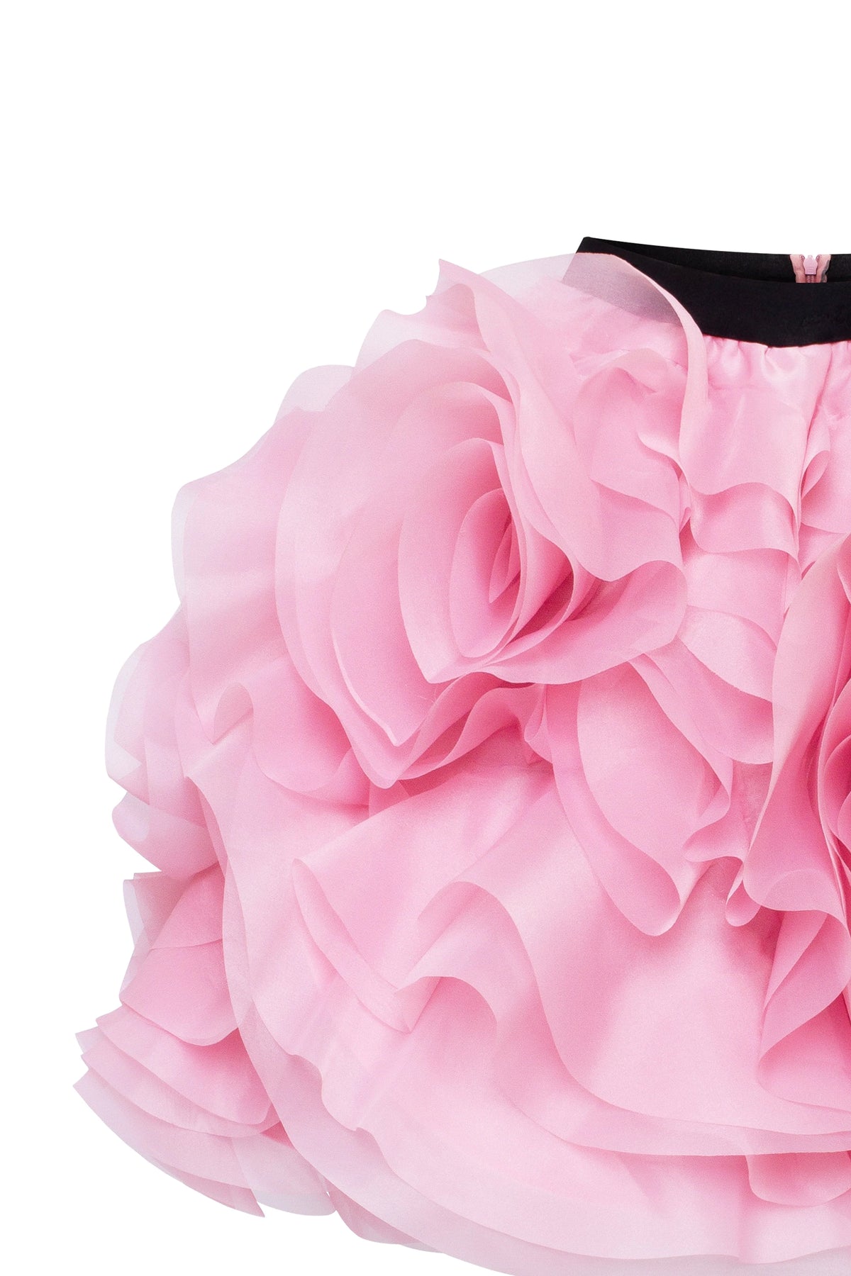 Danceable mini skirt with ruched flower appliques in pink Midnight Walk