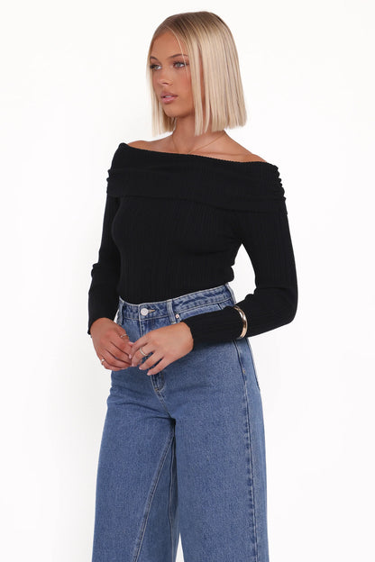 Junia Tie Back Knit Top Black