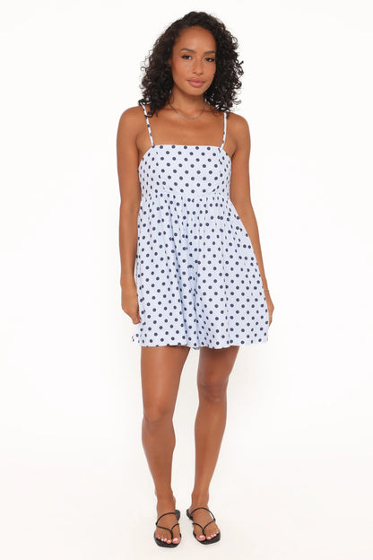 Quinley Romper Blue Polka Dot