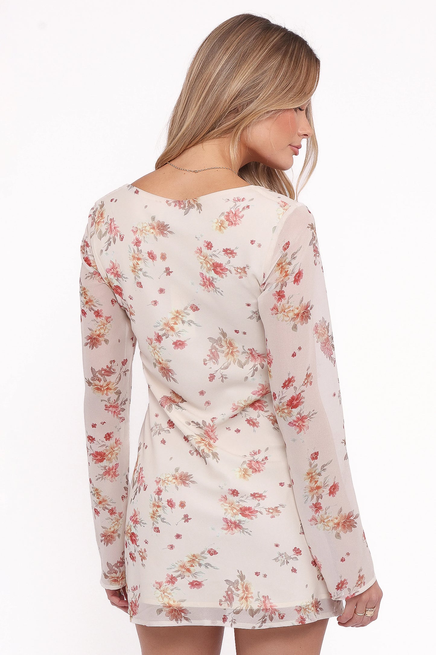 Everlyn Long Sleeve Mini Dress Cream Floral