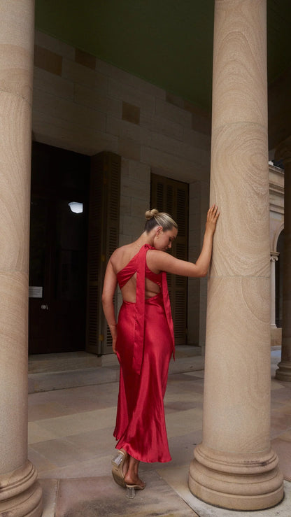Halle One Shoulder Maxi Dress Red