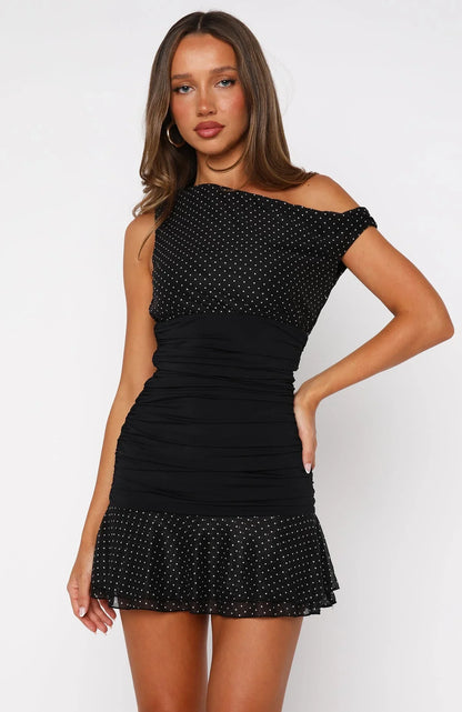 Catch Me If You Can Mini Dress Black White Polka Dot