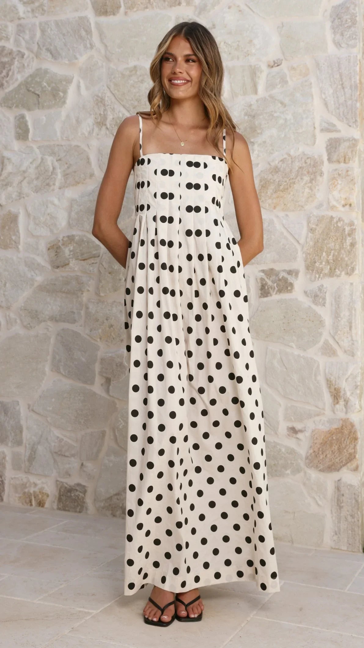 Felicity Maxi Dress White Black Spot