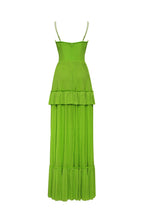 Green spaghetti strap pleated maxi dress Garden of Eden
